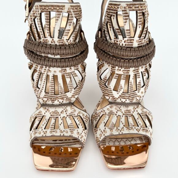 IVY KIRZHNER Valentin Studded Cutout Calf Hair Sandals US 10 Ankle Strap Heels - Picture 9 of 13